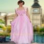 hot sale floor length beaded pink tulle prom dress
